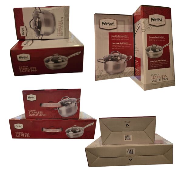Parini Kitchen Cookware Set 9.5" Sautee Pan & 4qt Dutch Oven Stainless Steal NIB - Picture 2 of 3